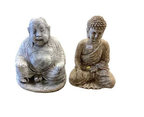 Concrete garden statue - Thai Buddha, 43cm high, together with another, 37cm high (2)