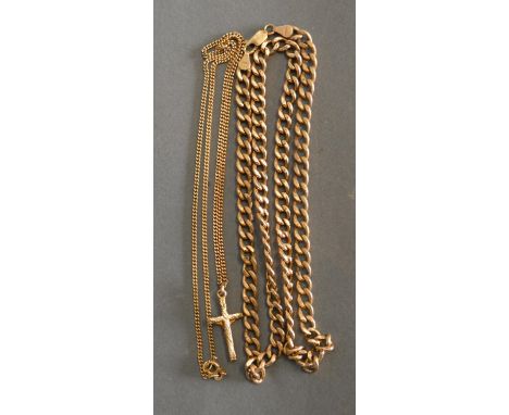 A 9 ct. Gold Curb Link Chain, together with a 9 ct. gold crucifix pendant with chain, 17.2 gm 