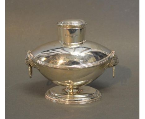 An Edwardian Silver Tea Caddy Of Oval Form With Lion Ring Handles, Birmingham 1909 