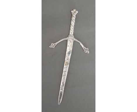 A Birmingham Silver Model Of A Sword And Celtic Style, 16 cm long 