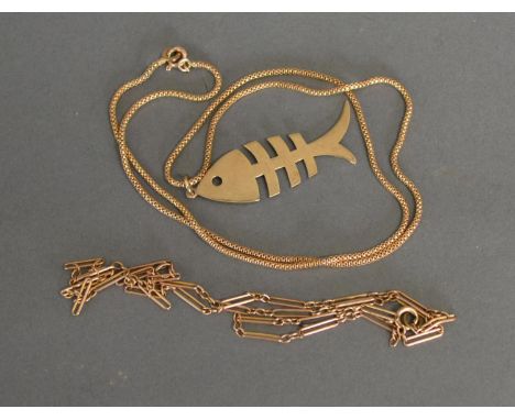 A 9ct. Gold Pendant In The Form Of A Fish, together with a 9ct. Gold Chain and a yellow metal watch chain, 12.2 gms all in 