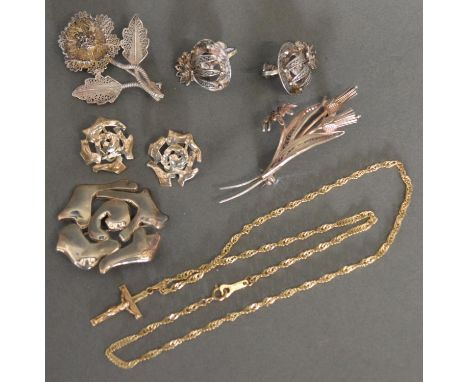 A 9ct. Gold Crucifix Together With A 9ct. Gold Chain, 2.6gms, together with a small collection of silver jewellery 