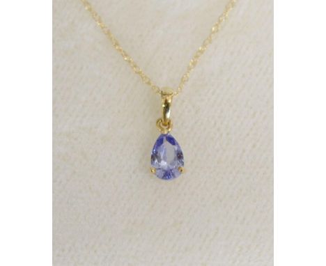 A 10 ct. Gold and Tanzanite Pendant of Teardrop Form with neck chain 