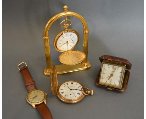 A Gold Plated Full Hunter Pocket Watch By Elgin, together with another pocket watch, a Roamer Gentleman's wrist watch and a t