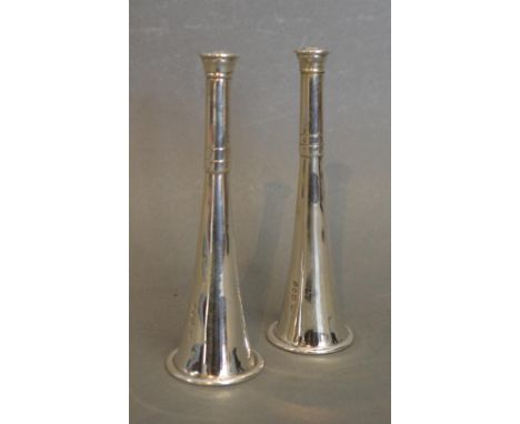 A Pair Of Victorian Silver Peppers In The Form Of Hunting Horns, London 1895, 12 cm tall 