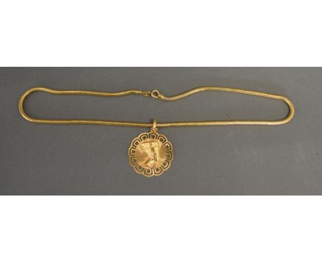 An 18ct. Gold Pendant, 6.4 gms, together with a 9ct. gold chain, 18.3 gms 