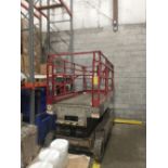 Battery operated scissor lift. New batteries, but brakes don’t work. Sold as-is-where-is. Foot