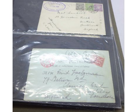 Stamps; album of shipping covers and ephemera including Queen Mary first voyage, S.S. Normandie first voyage, etc. (53) 
