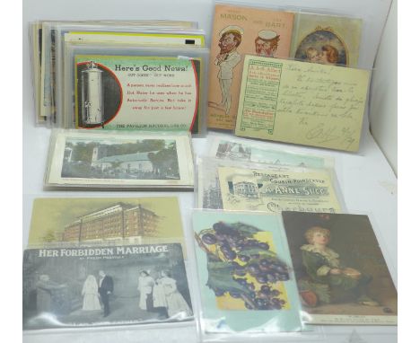 Postcards; advertising postcards - vintage to modern (50) 