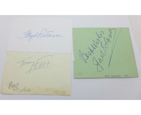 Three 'vintage' boxing autographs, Floyd Patterson, Tommy Farr and Jack Solomans 