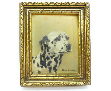 A portrait miniature of a dalmatian, signed Kay Gray 