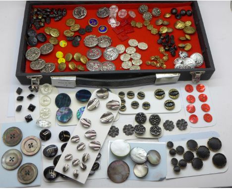 A collection of vintage and antique buttons including enamel, Victorian glass, Czech filigree and mother of pearl 