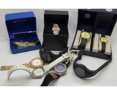 A pair of Sekonda wristwatches, 'his and hers', a Rotary wristwatch and six other wristwatches 
