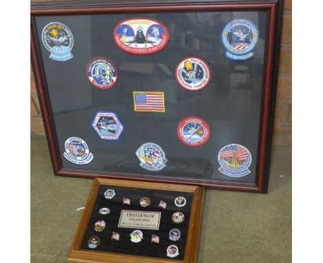 Fourteen special limited edition Challenger enamel badges and ten Challenger and space related fabric badges 