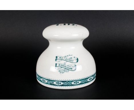 Victorian - Rare W & T Avery Ceramic / Porcelain Leaded Imperial 7lb Weight, White Glazed. 4.75 Inches High. Museum Quality, 