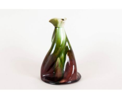 Christopher Dresser Earthenware Propeller Vase. Ault pottery, green and plum colour and. c1890 Ault