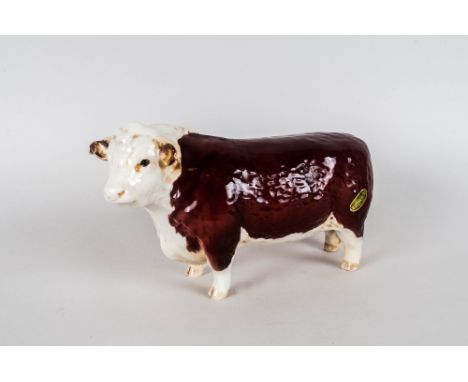 Beswick Animal Figure ' Hereford Champions Bull ' Model Num.1363A. Horns Protrude From Ears. Designer A. Gredington. Issued 1