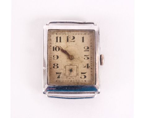 1930's Silver Rectangle Shaped Princes Style Watch Case. 1.5 Inches High. Requires Leather Strap. Original Untouched Conditio