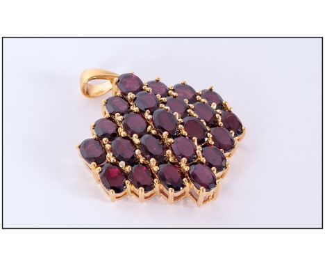 Burgundy Red Garnet Large Cluster Pendant, 23 oval cut deep, rich red garnets, with flashes of purple and deep pink when view