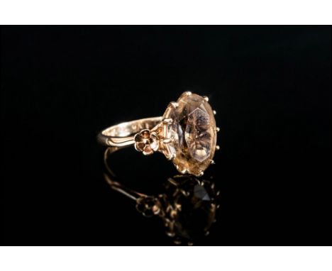 9ct Gold Smoky Quartz Ring, Fully Hallmarked, Size M