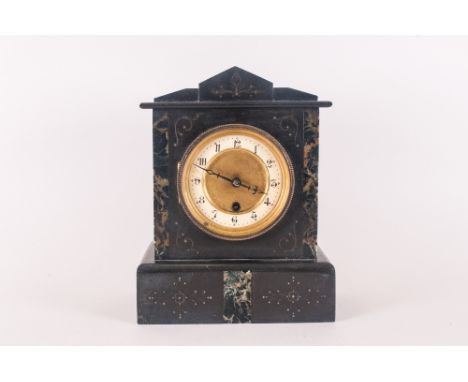Victorian Granite Mantle Clock with key in working condition. 11'' in height.