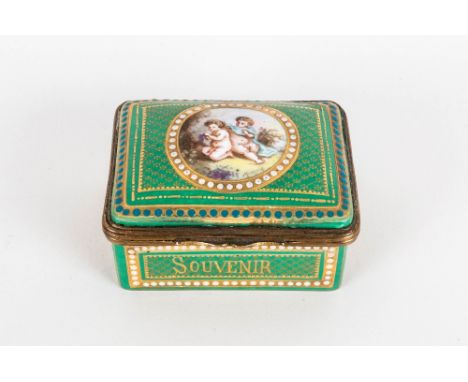 Sevres - Grand Tour Fine Hand Painted and Signed Ceramic and Gold Metal Hinged Trinket Box. The Central Painted Panel Depicti