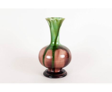 Christopher Dresser Designed Cabinet Vase. Ault pottery, green and plum colour and . c 1890. AULT