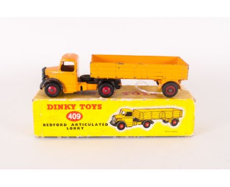 Dinky Toys Diecast Model 409 Bedford Articulated Lorry, Yellow-Orange Body, Complete With Picture Box.