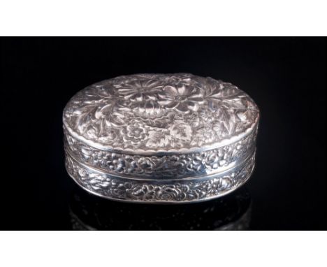 Antique Sterling Silver Embossed Floral Lidded Trinket Box. Marked Sterling Silver. Excellent Order. 3 ozs. 