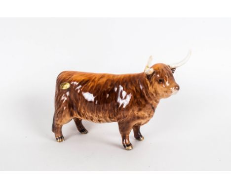 Beswick Animal Figure ' Highland Cow ' Gloss. Model Num.1740. Issued 1961 - Designer A. Gredington. Height 5.25 Inches. Resto