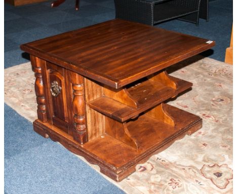 Cherrywood Low Table/Coffee Table with open shelf segments for books with side cupboards. 27x27'' square. 20'' in height.