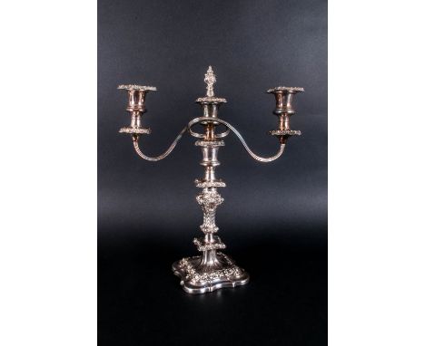 Antique and Quality Silver Plated Two Branch Candelabra with Embossed Decoration, Will Convert to a Single Candlestick. Stand