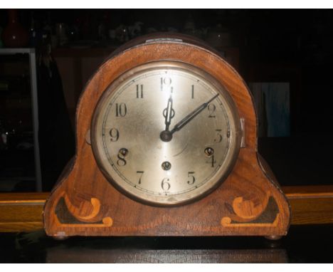 Early 20thC 'Napoleon' Mantel Clock, Silvered Dial With Arabic Numerals, Inlaid Case