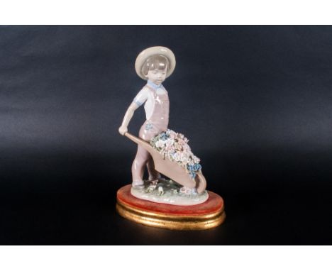 Lladro Figure ' Little Gardner ' Model Num.1283. Issued 1974. Height 9 Inches. Mint Condition with Stand. 