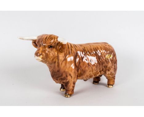 Beswick Animal Figure ' Highland Bull ' Tan Gloss. Model Num.2008. Designer A. Gredington. c.1965-1990. Height 5 Inches. Exce