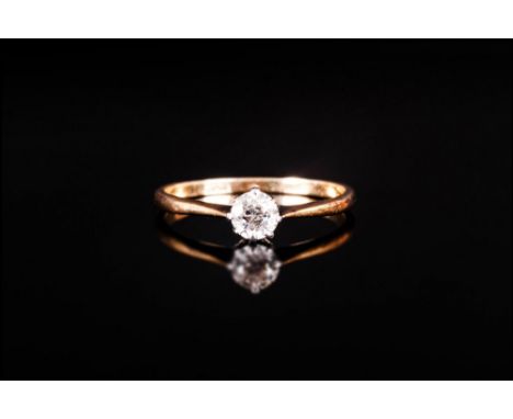 18ct Gold Single Stone Diamond Ring, Set With A Round Cut Diamond, Estimated .25cts, Stamped 18ct, Ring Size O