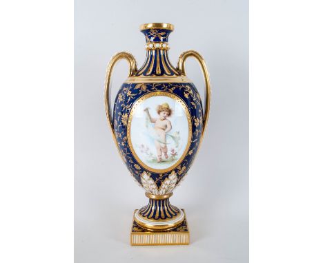 Mintons - Antoin Boullemier Signed and Hand Painted Late 19th Century Twin Fine Handle Vase, After the Sevres Model Raised on