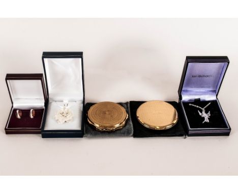 Mixed Lot Comprising Capodimonte Pendant, Amber Coloured Earrings, Pendant & Chain And A Stratton And Kigu Compact