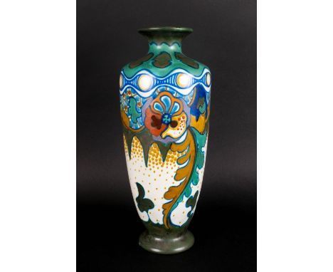 Foley Intarsio Twin Handled Vase Model Number 3298 Rd 365797 designed by Frederick Rhead, Printed And Painted With Cockerels,