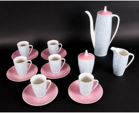 Cmielow Coffee Set comprising coffee pot, sugar bowl and Lid, milk jug and 6 cups and saucers. Grey with white Graffito desig