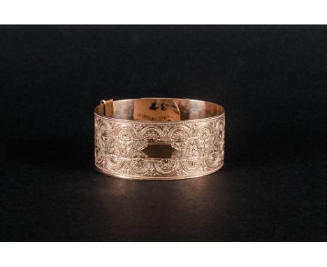 Antique 9ct Gold Front & Back Ornate Chased Bangle marked 9ct gold. Front & back.