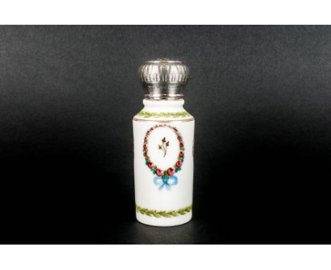 Sevres - Fine Hand Painted Ceramic and Silver Topped Pepperette. Early c.19th Century. Silver Marks Hard to Read, Sevres Mark