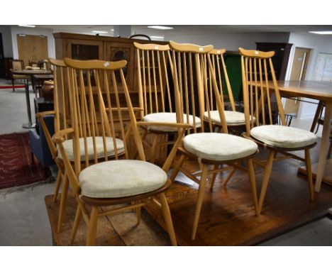 A set of six (four plus two) light Ercol Goldsmith style dining chairs, nice condition,&nbsp;Few marks and scuffs, frames see