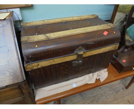 Vintage metal domed trunk with wood effect design