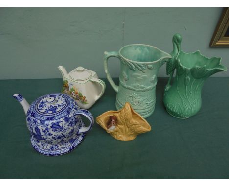 Box containing mainly 1930's pottery incl 2 large decorative jugs, 1 marked Arthur Wood, the other Sylvac together with 2 tea