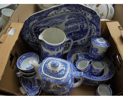 Collection of various blue and white china items mainly by Spode incl. dishes, cups, plates, tea pot etc.