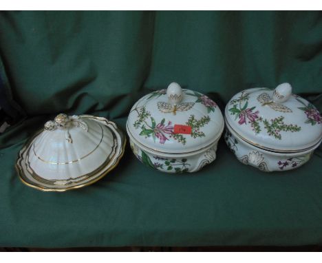 3 covered tureens by Spode with flower pattern