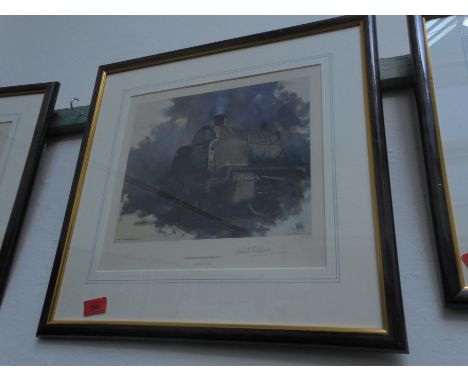 Framed, signed print by David Shepherd, 602 of 900, entitled 'Guildford Steam Shed no. 1'