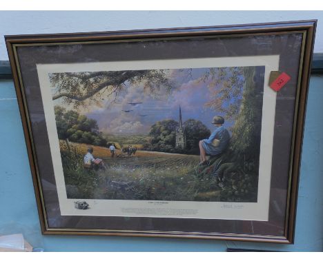 Limited edition framed print, 68 of 500, entitled 'Flight over Furrows with Lancaster Bombers' signed by David Waller the art