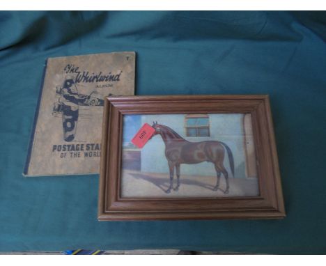 Small picture of race-horsing frame be in Yorkshire Coach horse, Mischief being a genuine old print, together with old stamp 